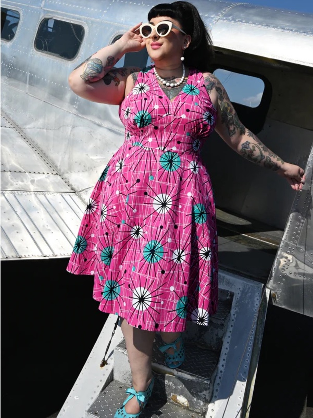 CHERRY VELVET Norma Atomic Spark Mid Century Retro Dress NWT